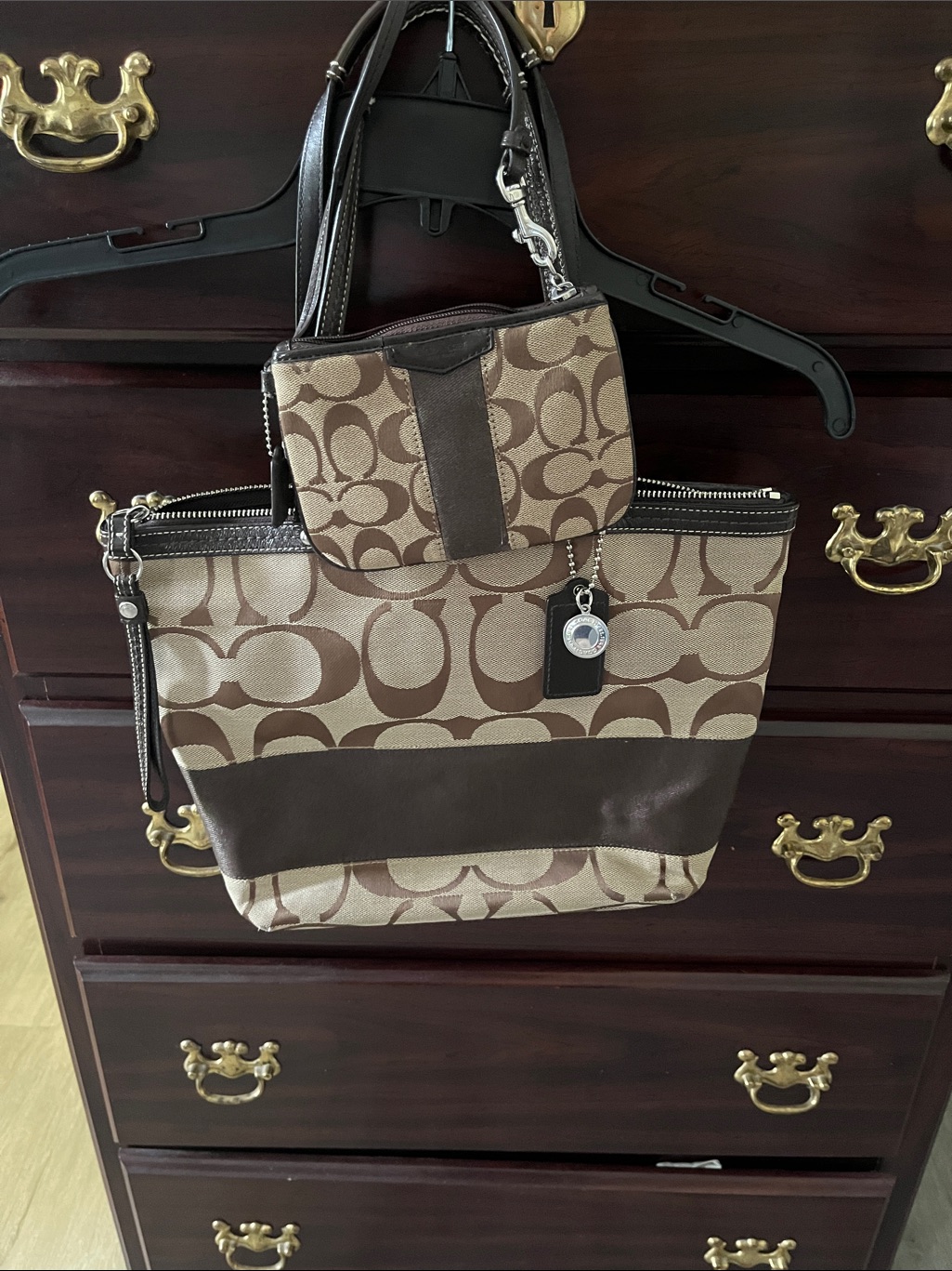 Coach Brown Signature Canvas Tote With Coin Pouch